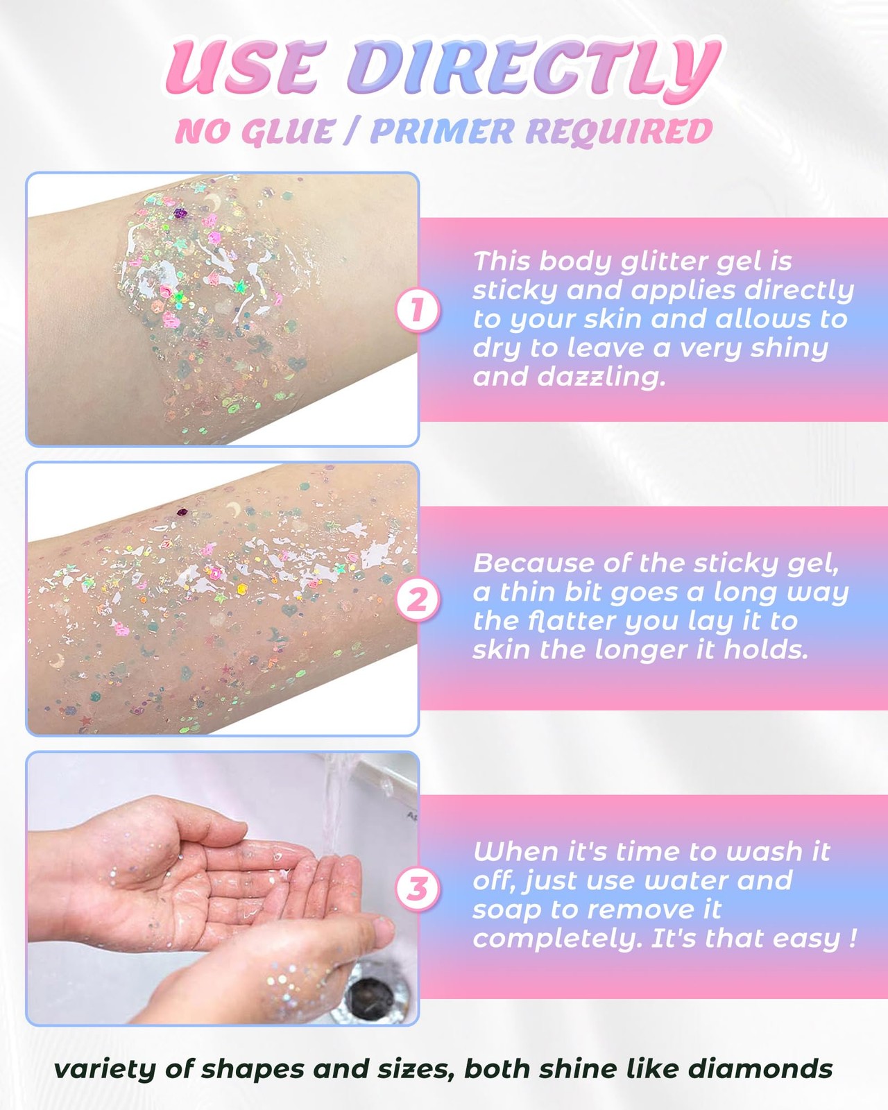SUMEITANG 6PCS Clear White Body Glitter Gel Holographic Chunky Sequins Sparkly