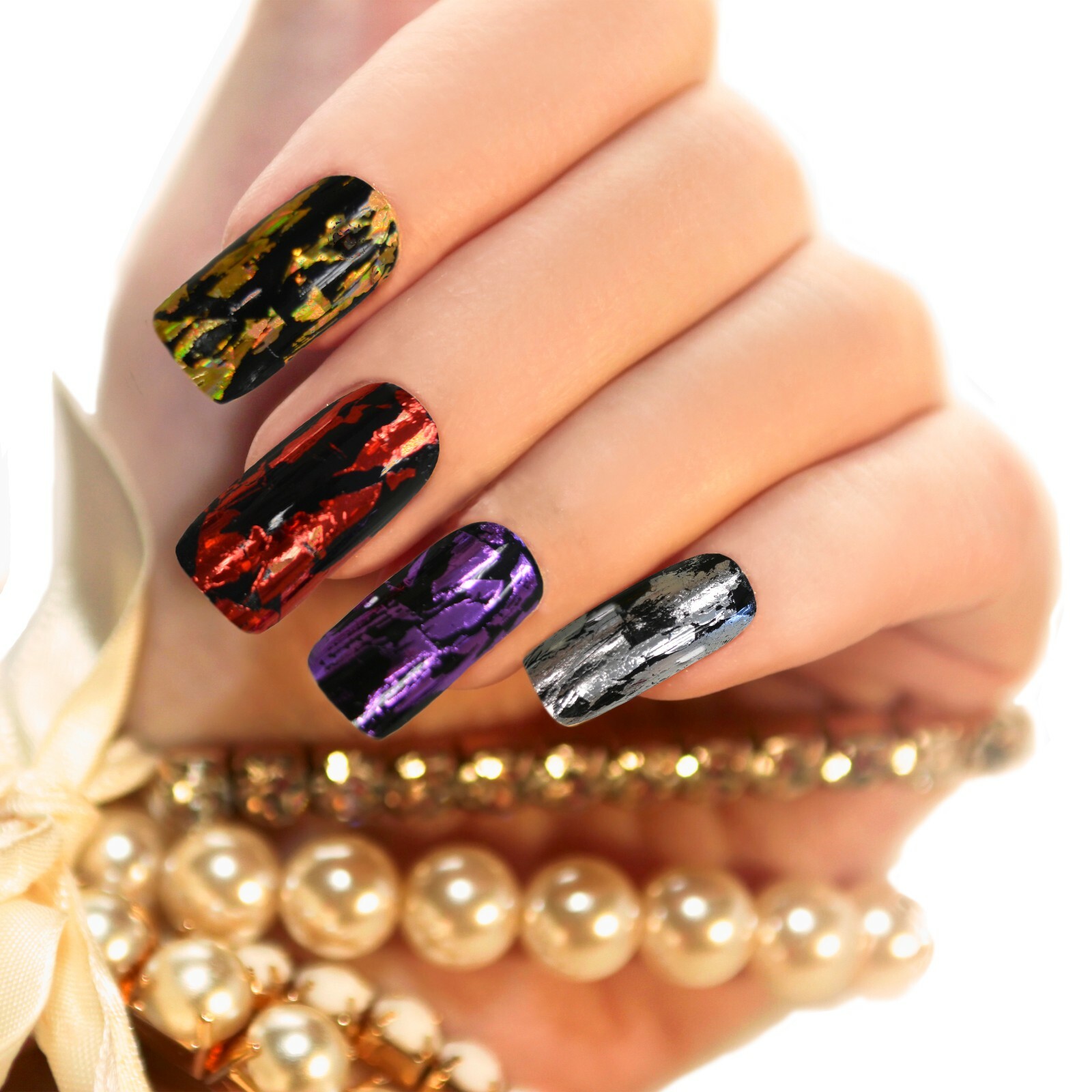 50pcs Nail Foil Transfer Stickers Laser Galaxy Starry Sky Nail Art Decorations