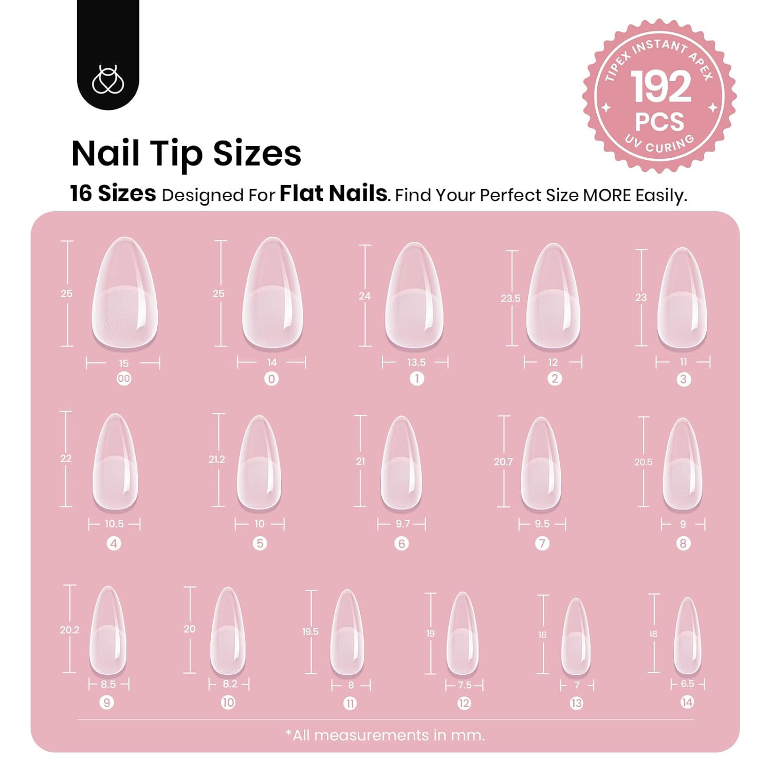 Beetles Tipex Instant Apex Nail Tips Almond Medium Acrylic Nail Tips, Pre-Etched