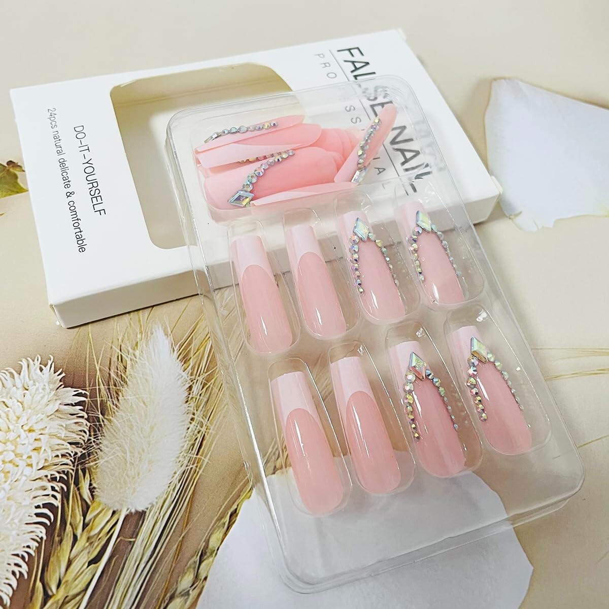 Uñas Postizas Decoradas Acrílicas Falsas 24Pack Colores French Butterfly