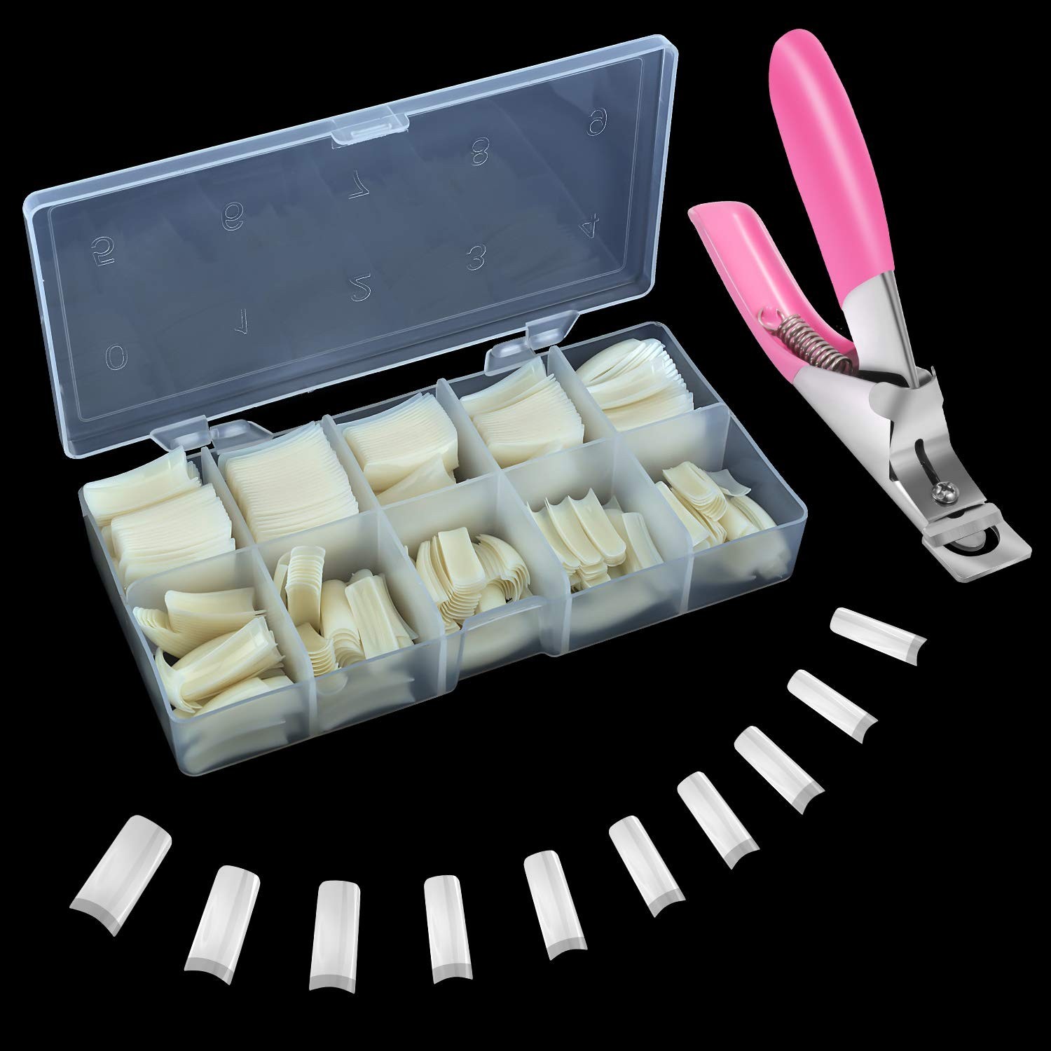 Matte Finish Acrylic Nail Tips with Clipper and Storage for Easy Organization