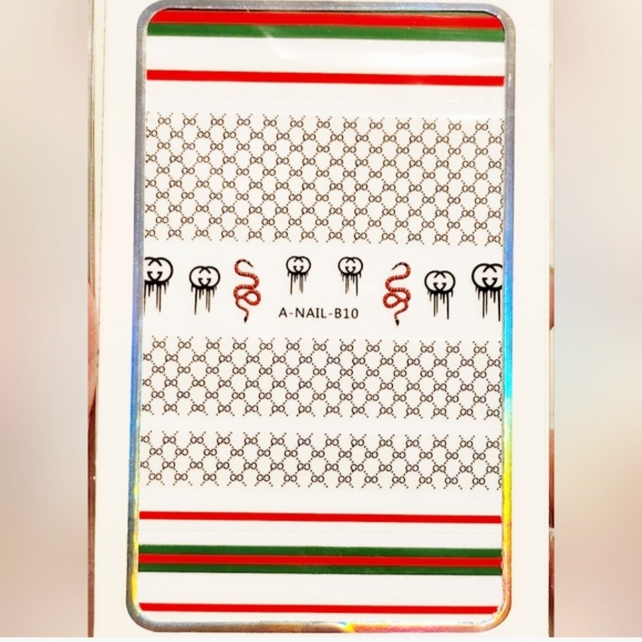 NWT NAIL ART DESIGN SELF-SEAL STICKERS SOLID RED, BLACK & GREEN SNAKES N°28!