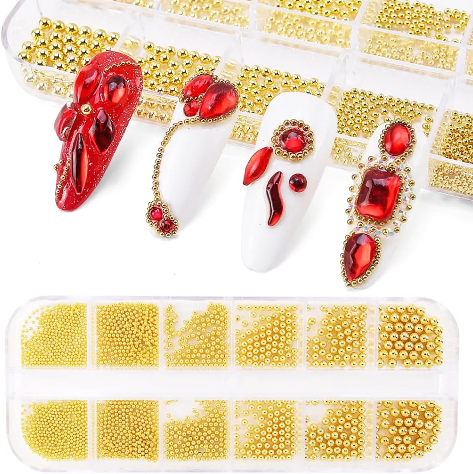 Nail Art Decoration Kit Gold Caviar Beads for Nails 6 Sizes Jewelry Making
