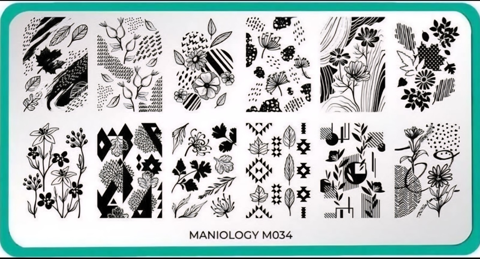 HTF Maniology M034 Nail Stamp Plate Mani X Me Nov 2018 Floral Leaf Abstract RARE