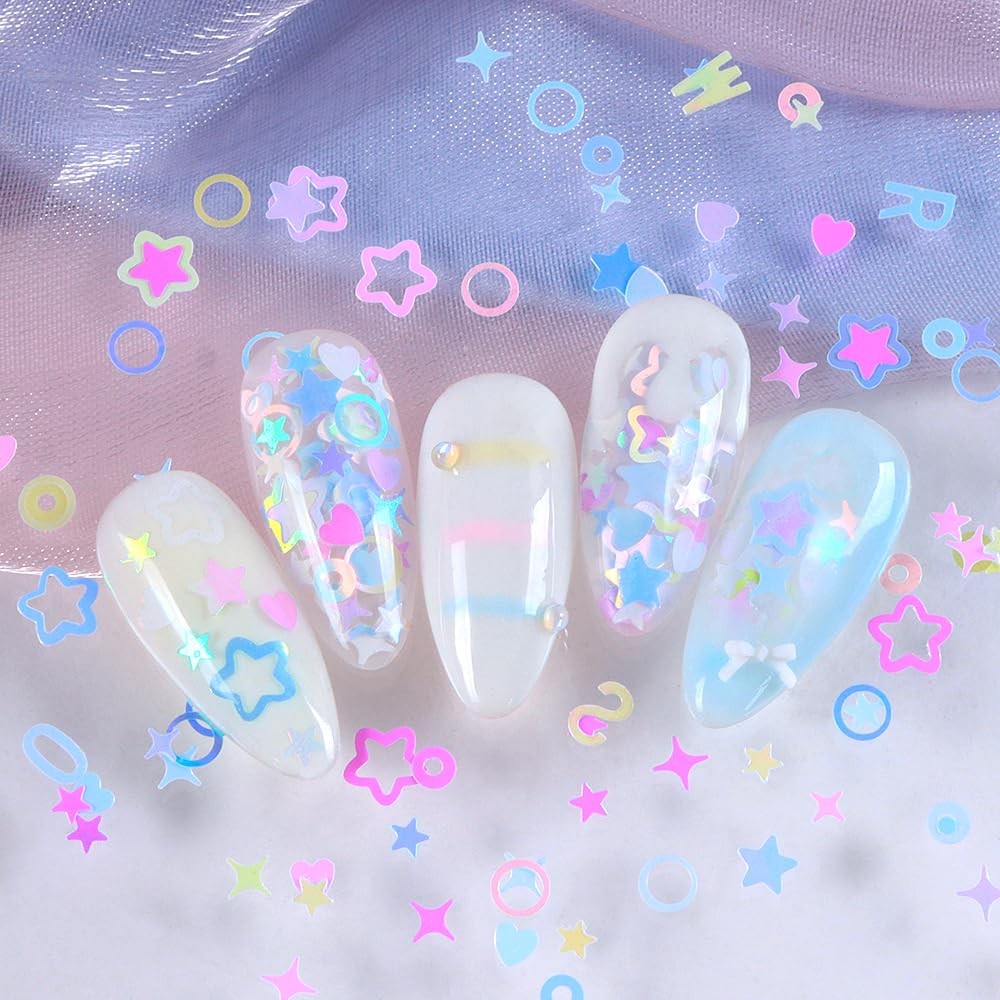 6 Grids Holographic Heart Star Circle Nail Art Sequins Glitter for Nails Nail…