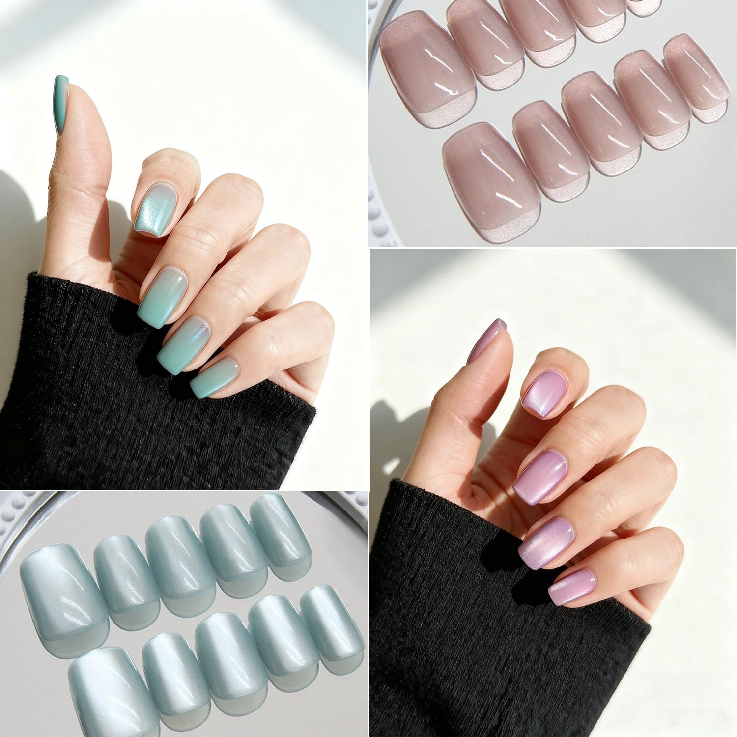 Cat Eye Press on Nails-7 Colors Press On Nails Short Square 210Pcs Reusable F…