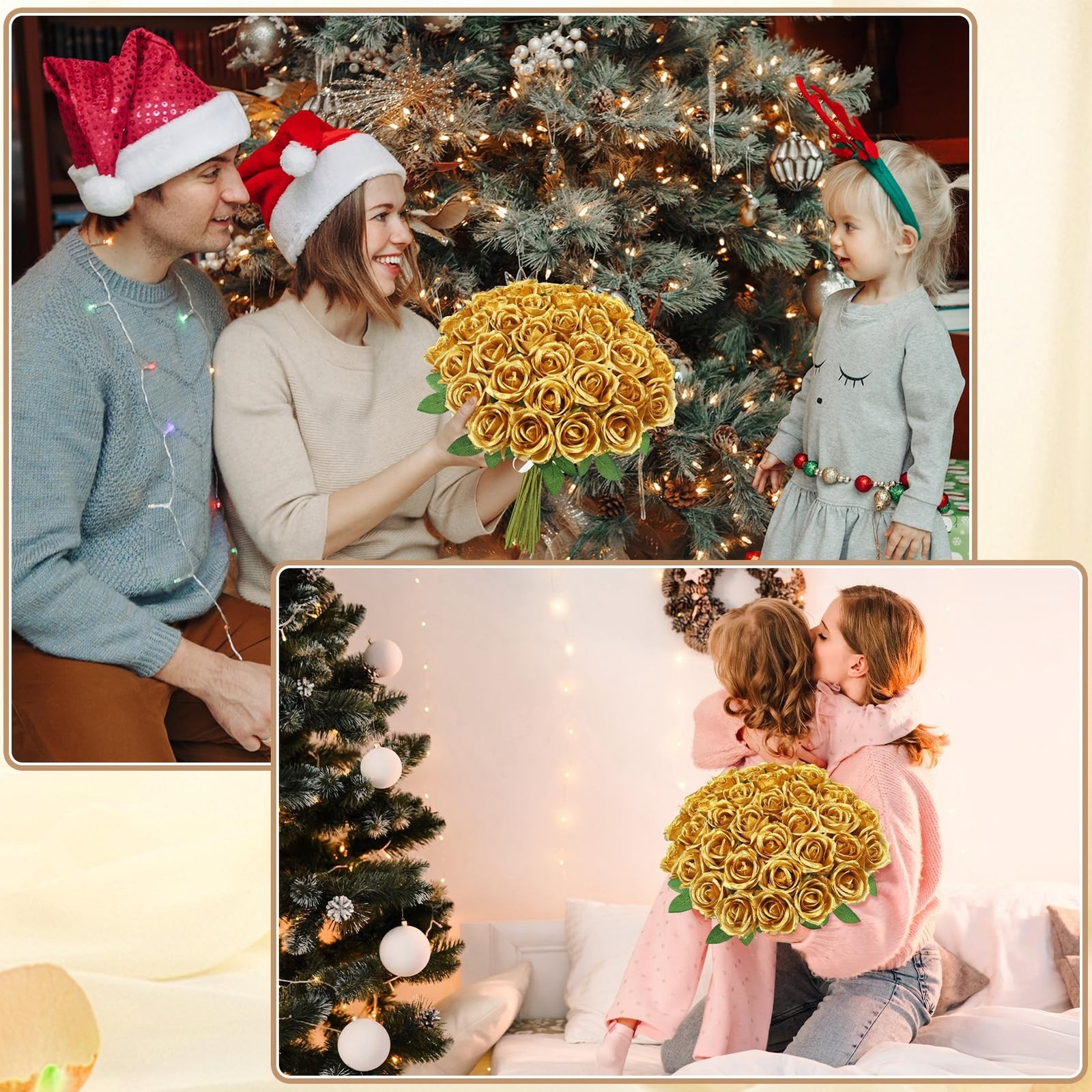 36 Pcs Gold Artificial Roses with Long Stems, Fake Silk Rose Artificial Flowe…