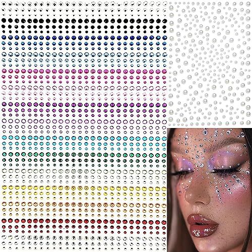 1450 Pieces Eye Face Gems White Pearls Self-Adhesive Rhinestone Rainbow, Pearl