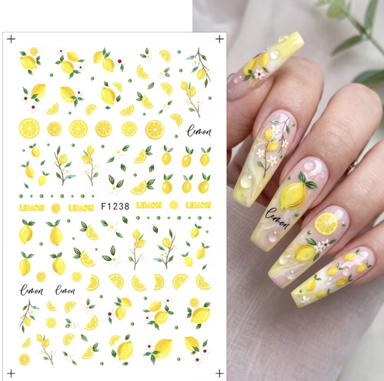 Lemon Nail Stickers Transfers Holiday Decals Summer Fruit Design Yellow F1238