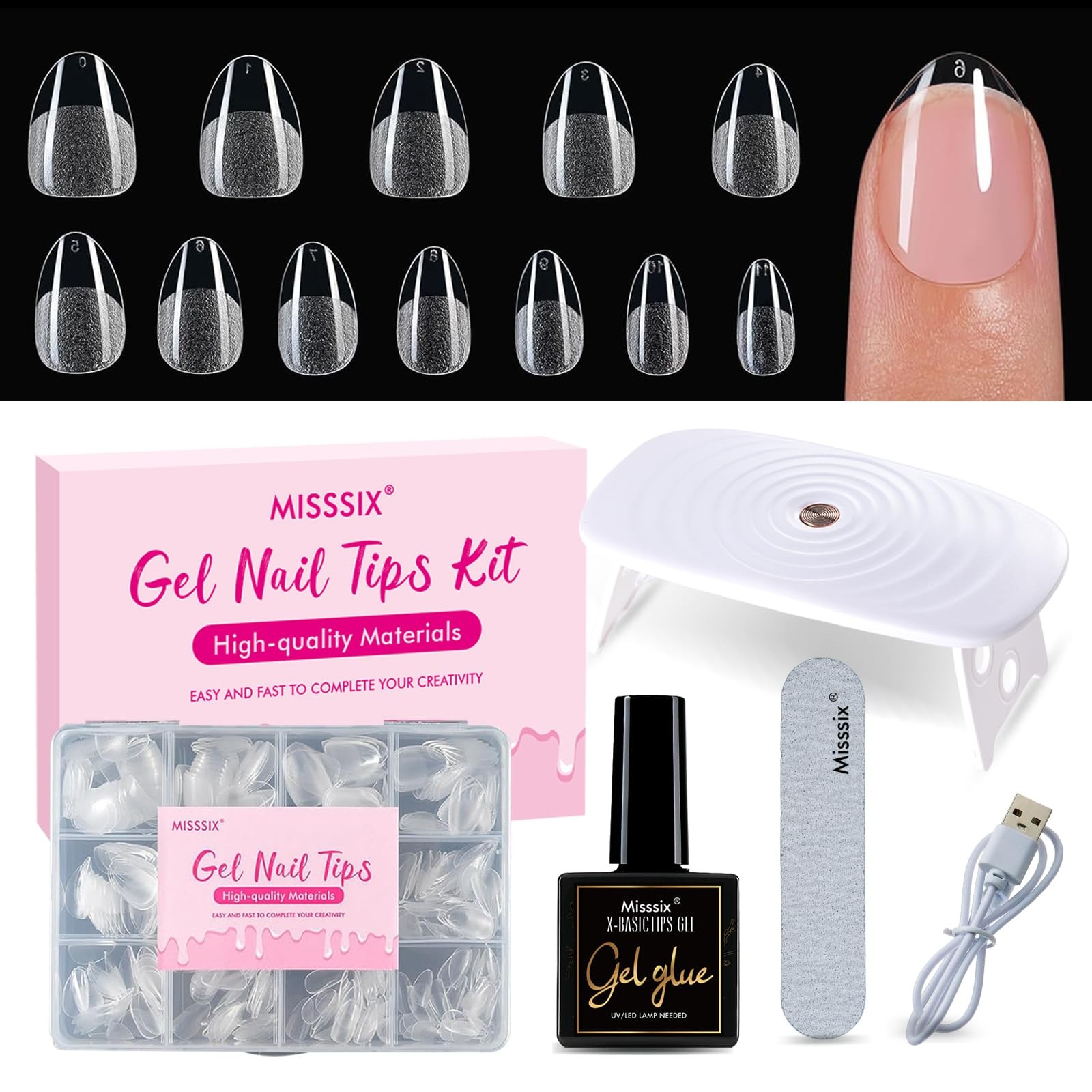 Extra Short Almond Gel Nail Tips Kit, 360Pcs Pre Etched Clear gel x Fake Nail…
