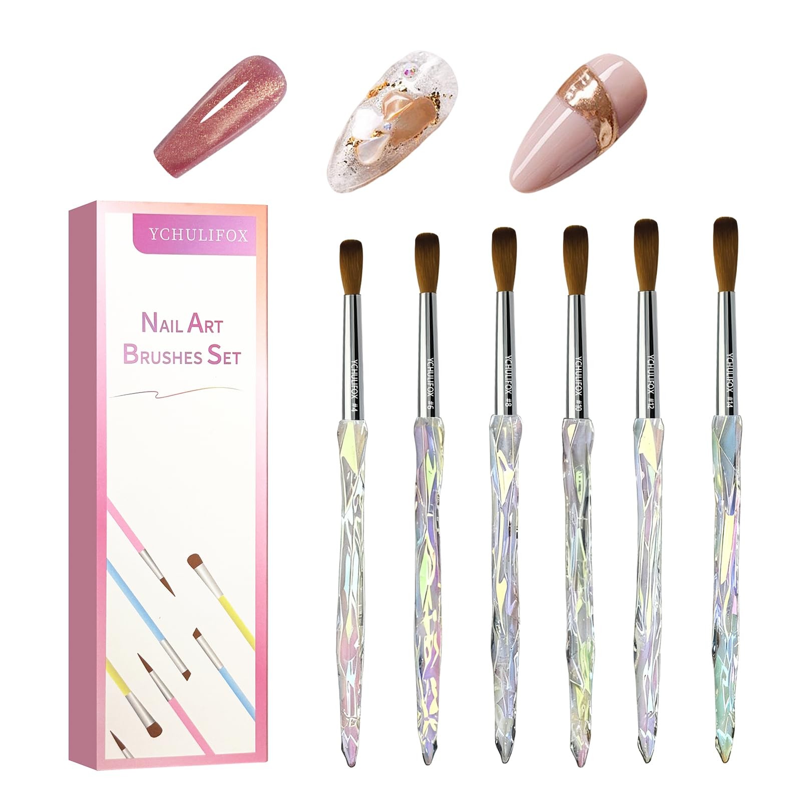 ,Acrylic Art Nail Kit with 6-Size Brushes (4/6/8/10/12/14) for Dip & Nail Art…