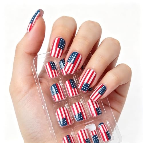 American Flag 5 Acrylic False Nails for Independence Day – 4th of July