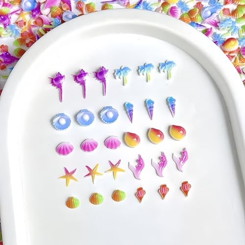150PCS Summer Beach Nail Charms 3D Ocean Theme Nail Rhinestone Shell Starfish