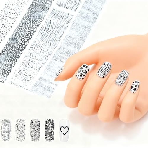 20 Rolls Lace Nail Foil, 4 Boxes Black and White Nail Art Foil Decals Style 1