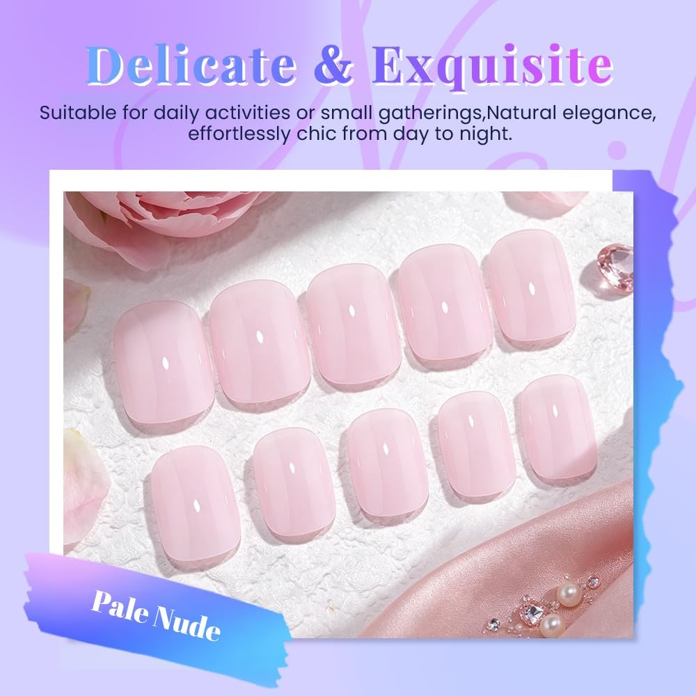 evpct Pale Nude Short Squoval Press on Nails 30 Pc