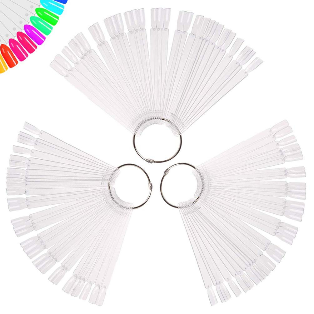 150 Pcs Clear Nail Swatch Sticks with Ring, Fan Shape Nail Art Polish Display Ti