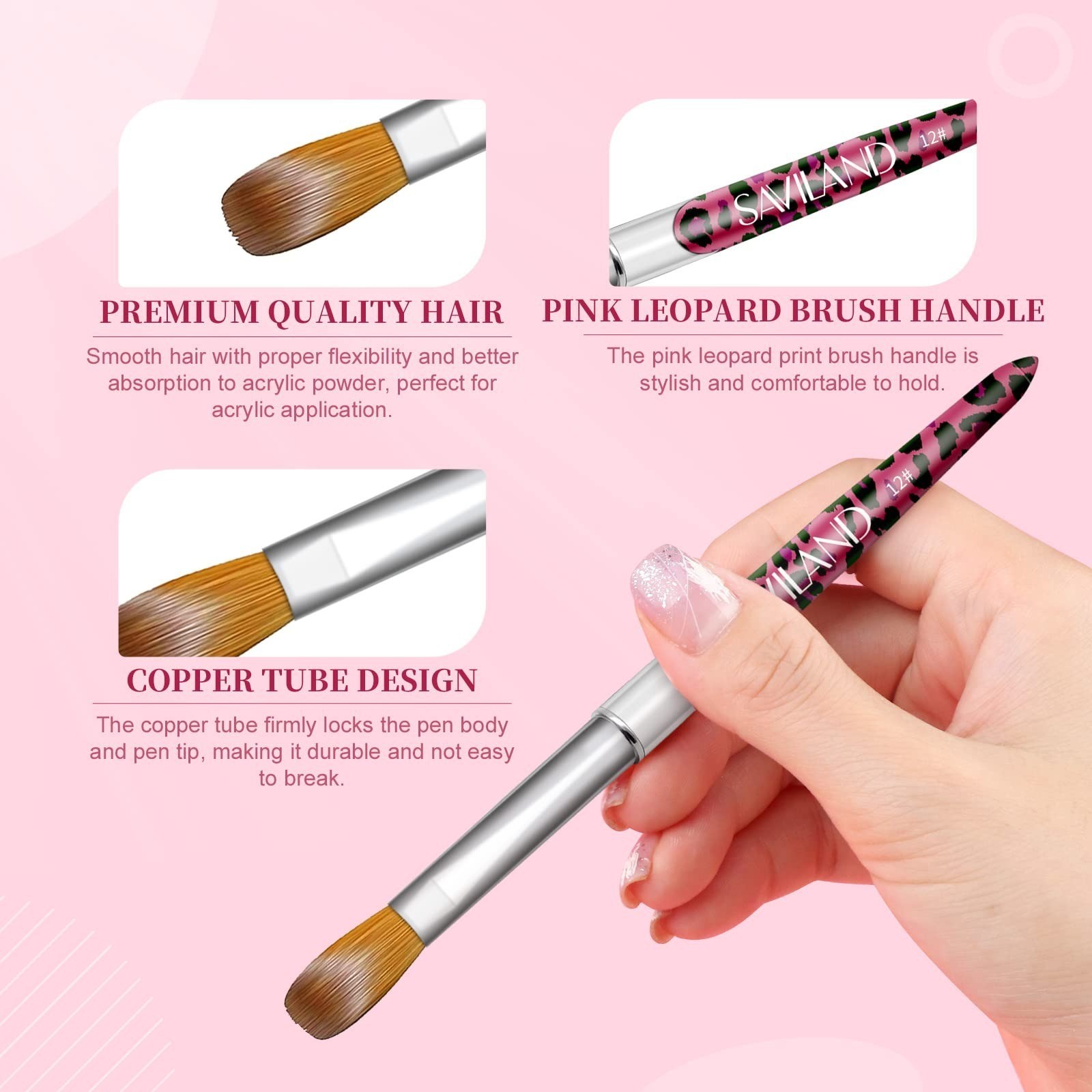 SAVILAND 4PCS Acrylic Nail Brush Set for Nail Art & Extensions