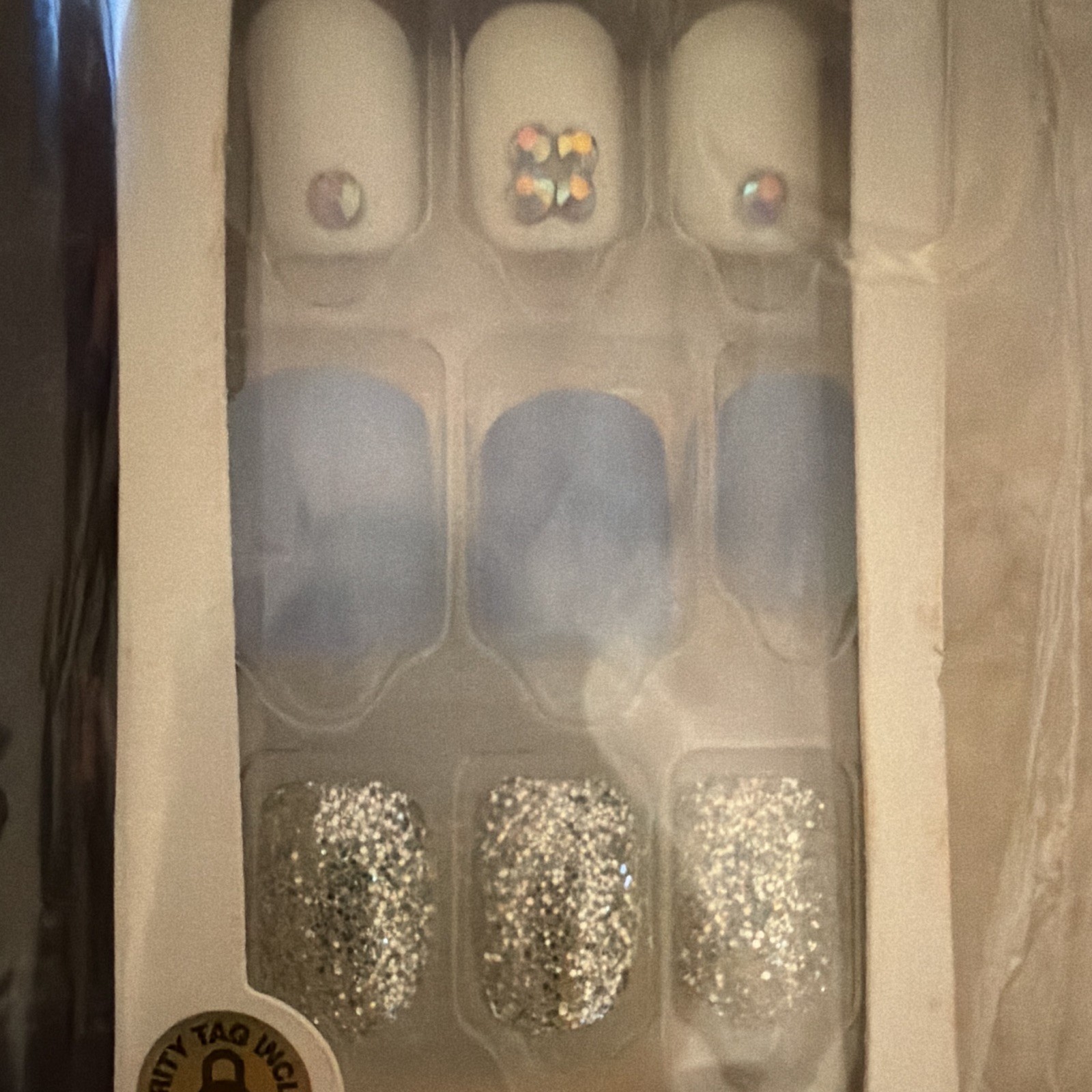 KISS Press-On Nails Long Coffin Pink/Blue Abstract Shiny Full Cover w/Glue