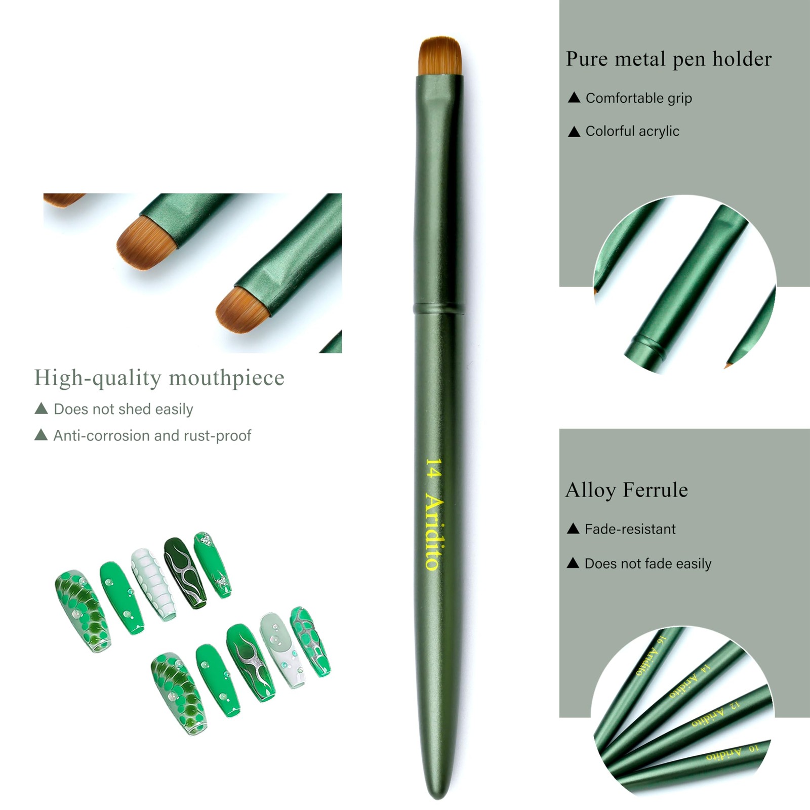 4pcs Matte Green Metal French Nail Brush | Professional French Tip Brush | Na…