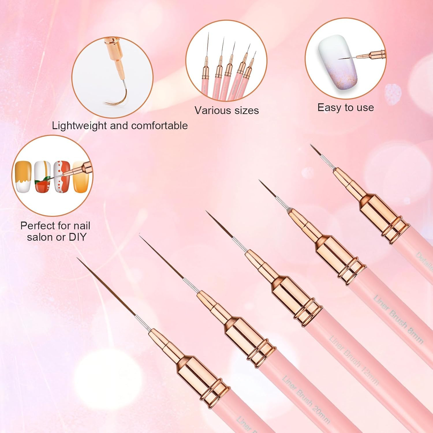 5Pcs Nail Art Pens, Fine Nail Art Liner Brushes Set Thin Detail Fingernails Draw