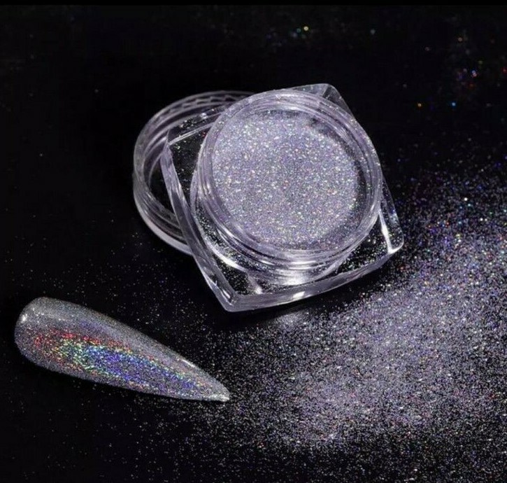 Holographic Nail Glitter Powder 4 piece SET Silver Grey Black Gold Unicorn Laser
