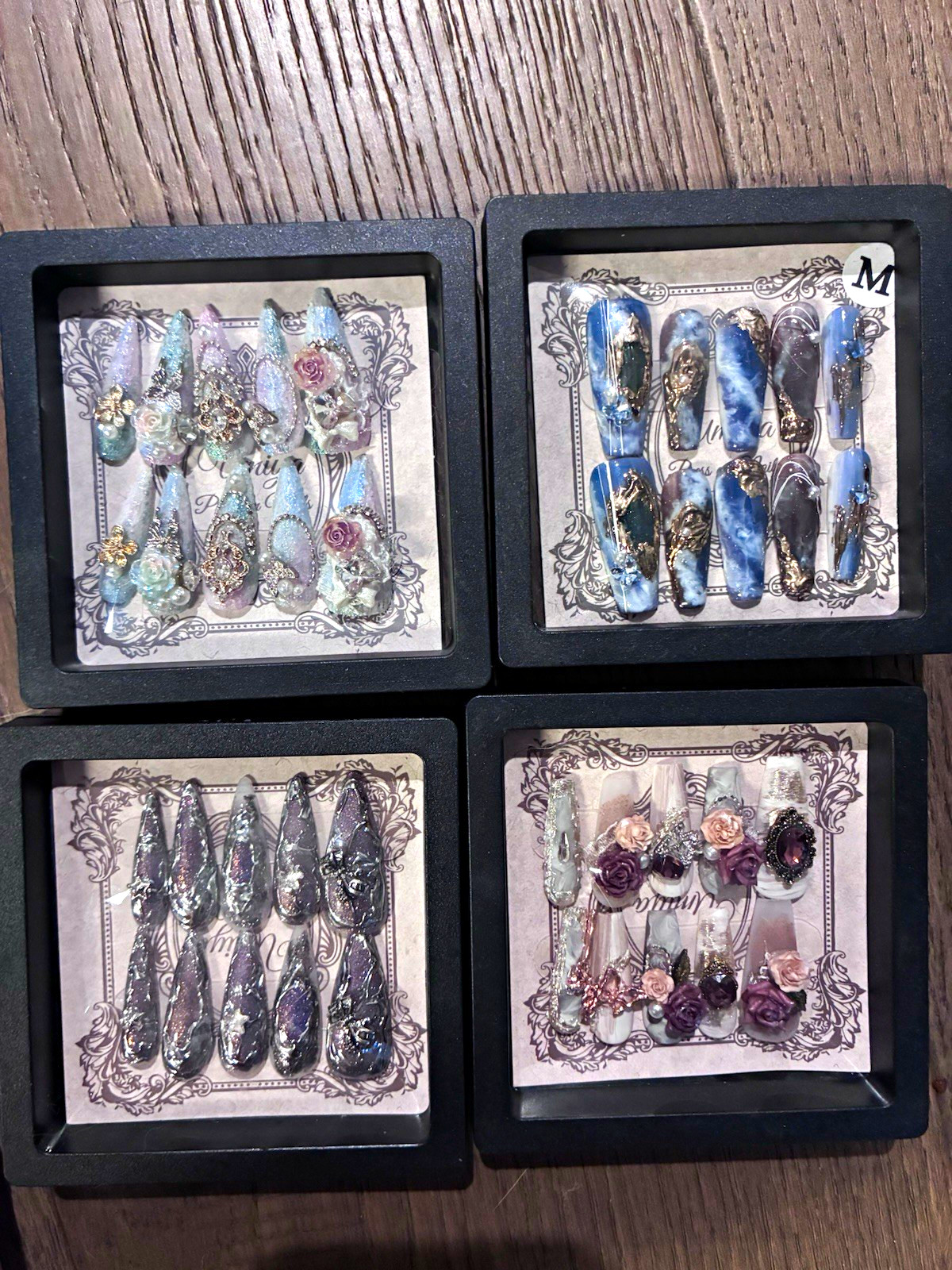 3D Floral Long Coffin Press-On Nails Full Cover 6.5 usd per set