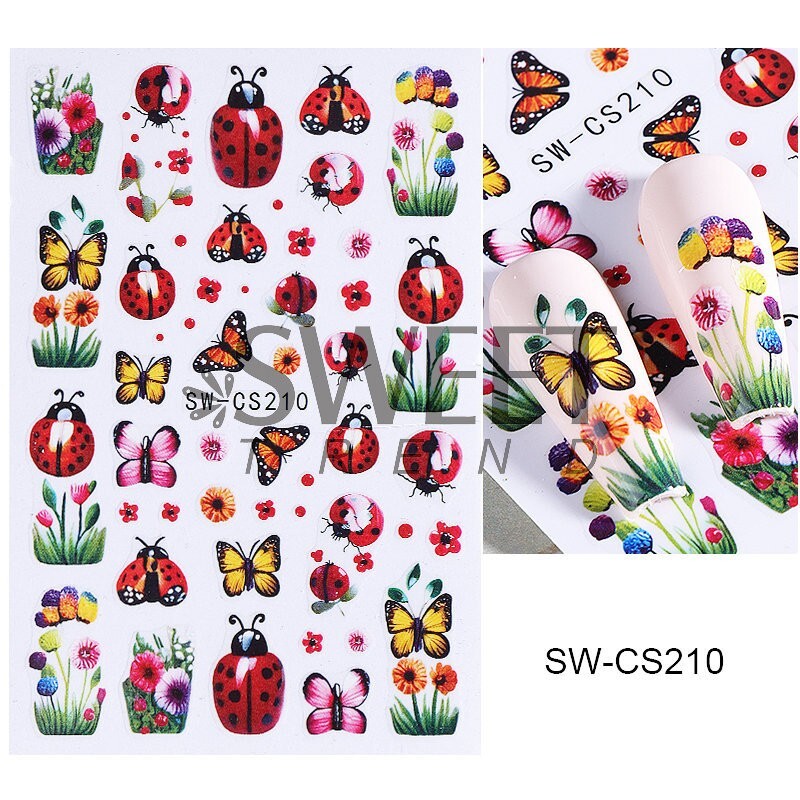5Pcs Nail Art Decal Stickers Butterfly Beetle Flower Turnip Summer Spring NS52