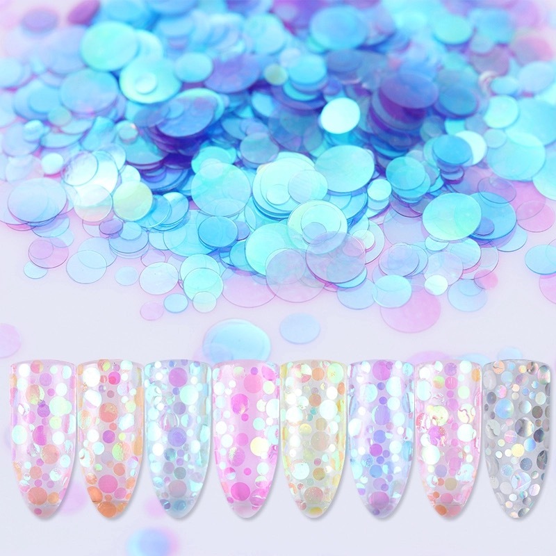 ROUND GLITTER NAIL SEQUINS Transparent Mermaid Effect Aurora Paillette Confetti