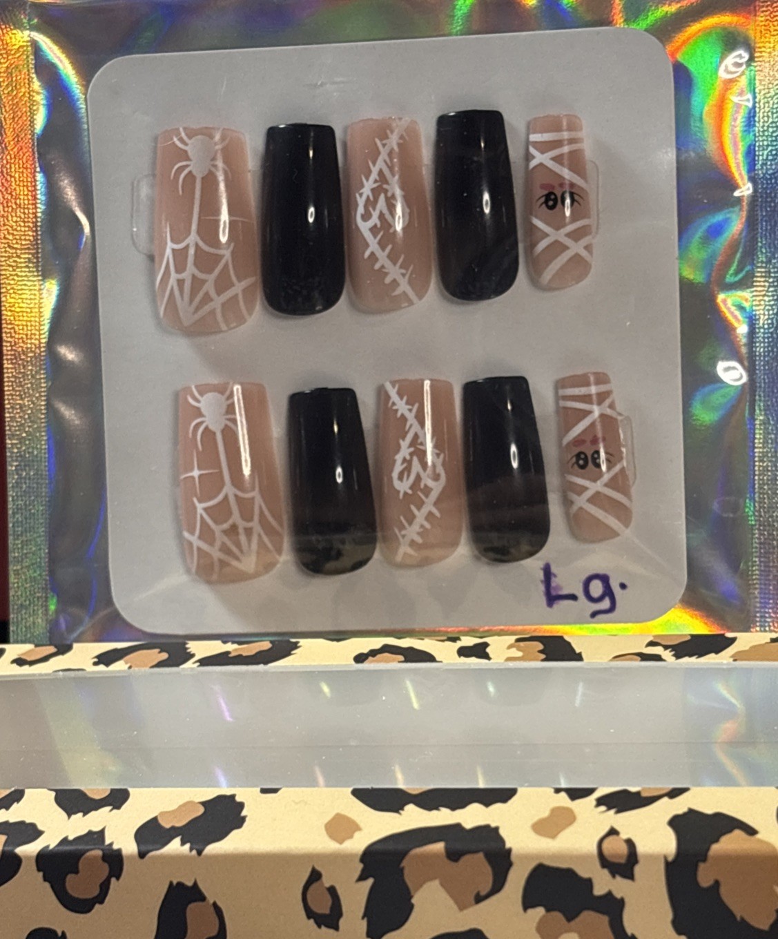 Customized Press On Nails Coffin-shaped Halloween Press ons Size Large