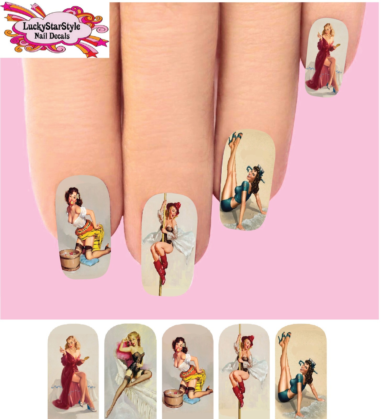 Waterslide Full Nail Decals Set of 10 – Vintage Pin Up #2