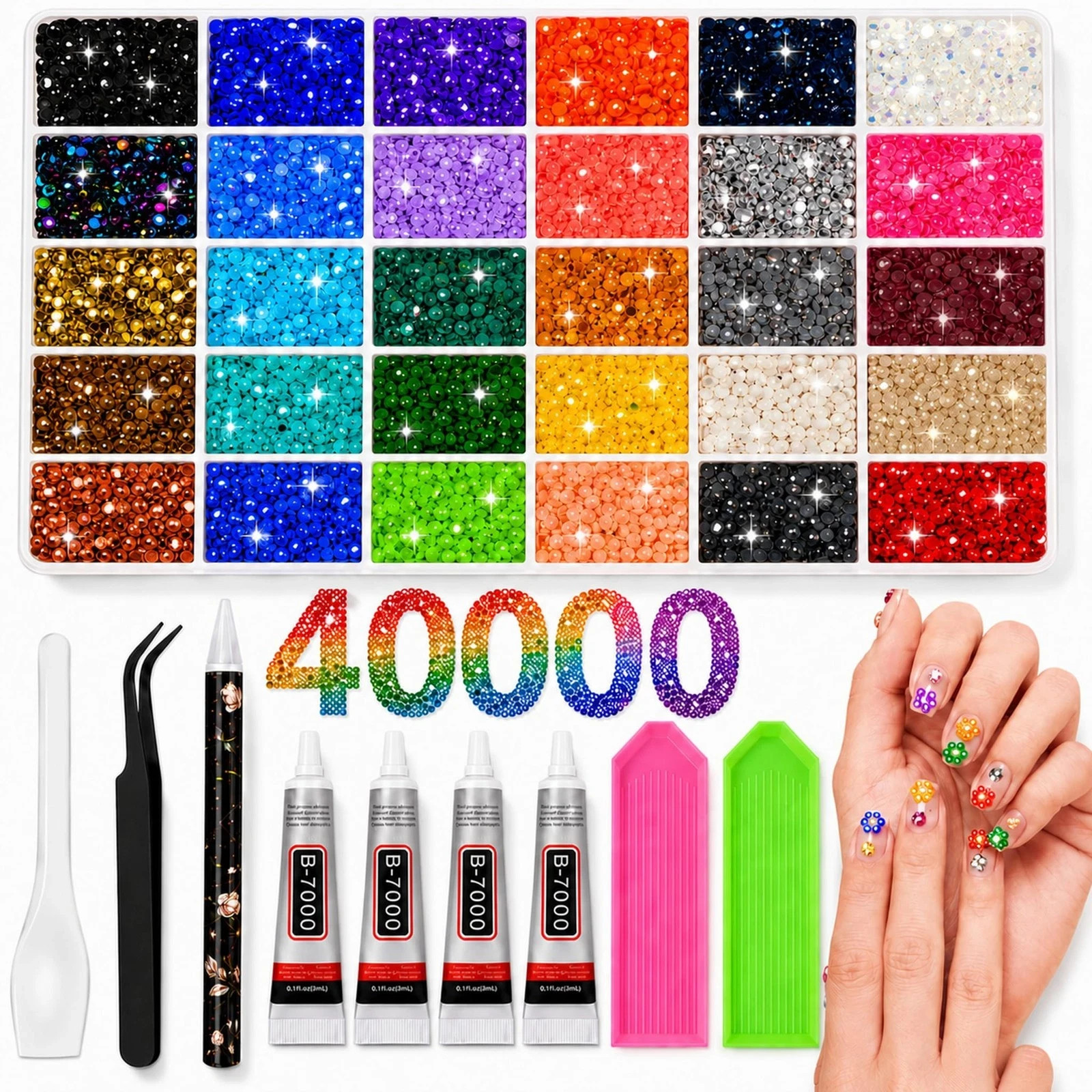 40000Pcs Rhinestones Bedazzling Kit, Bedazzler Kit with Rhinestones 30 Colors 3m