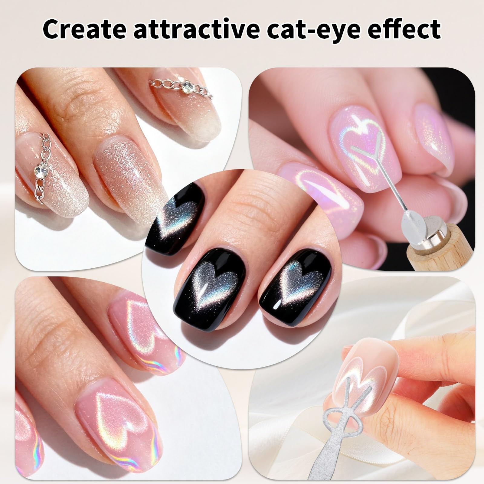 8pcs 3-in-1 Cat Eye Nail Polish Magnet Tool Set, Including Wooden Handle Magn…