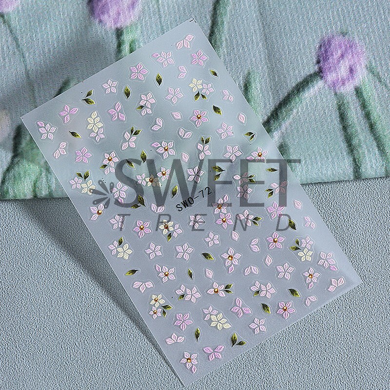 5D Red Pink Flower Camellia Nail Stickers Geometric Floral Butterfly Daisy Decal