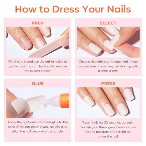 French Tip Press on Nails Almond, Summer Short Almond Fake A1-French White