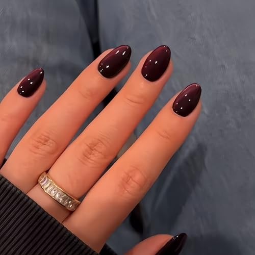 Cat Eye Press on Nails Short Oval, 30 Pcs Dark Pink Fake Nails Extra Short