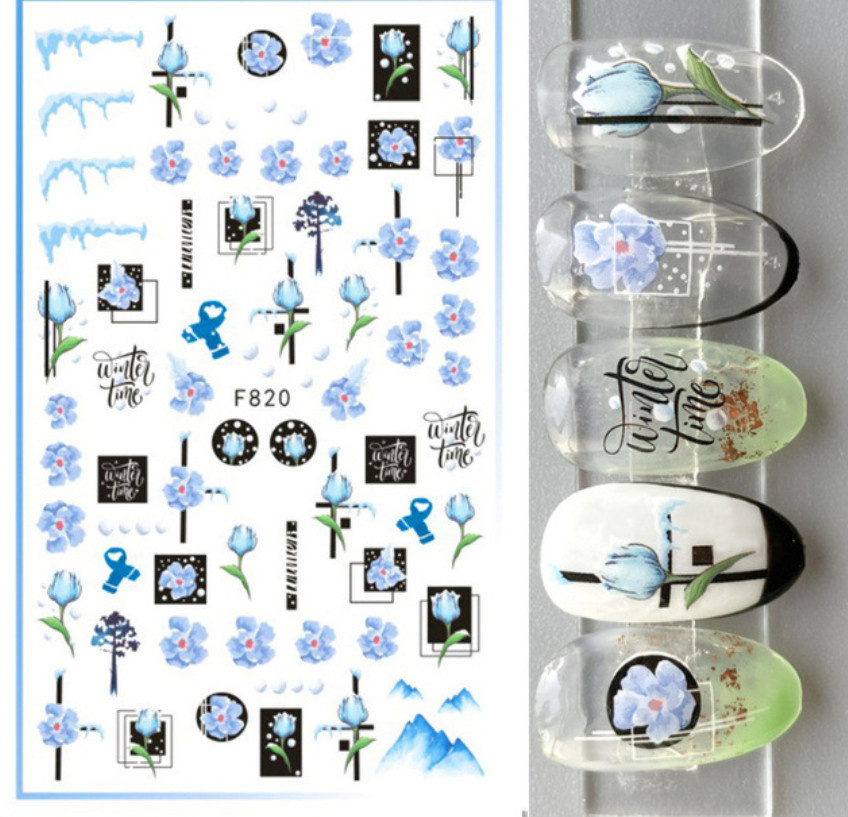 Nail Art Stickers Decals Winter Spring Snow Animal Deer Pine Cotton Plants NH21