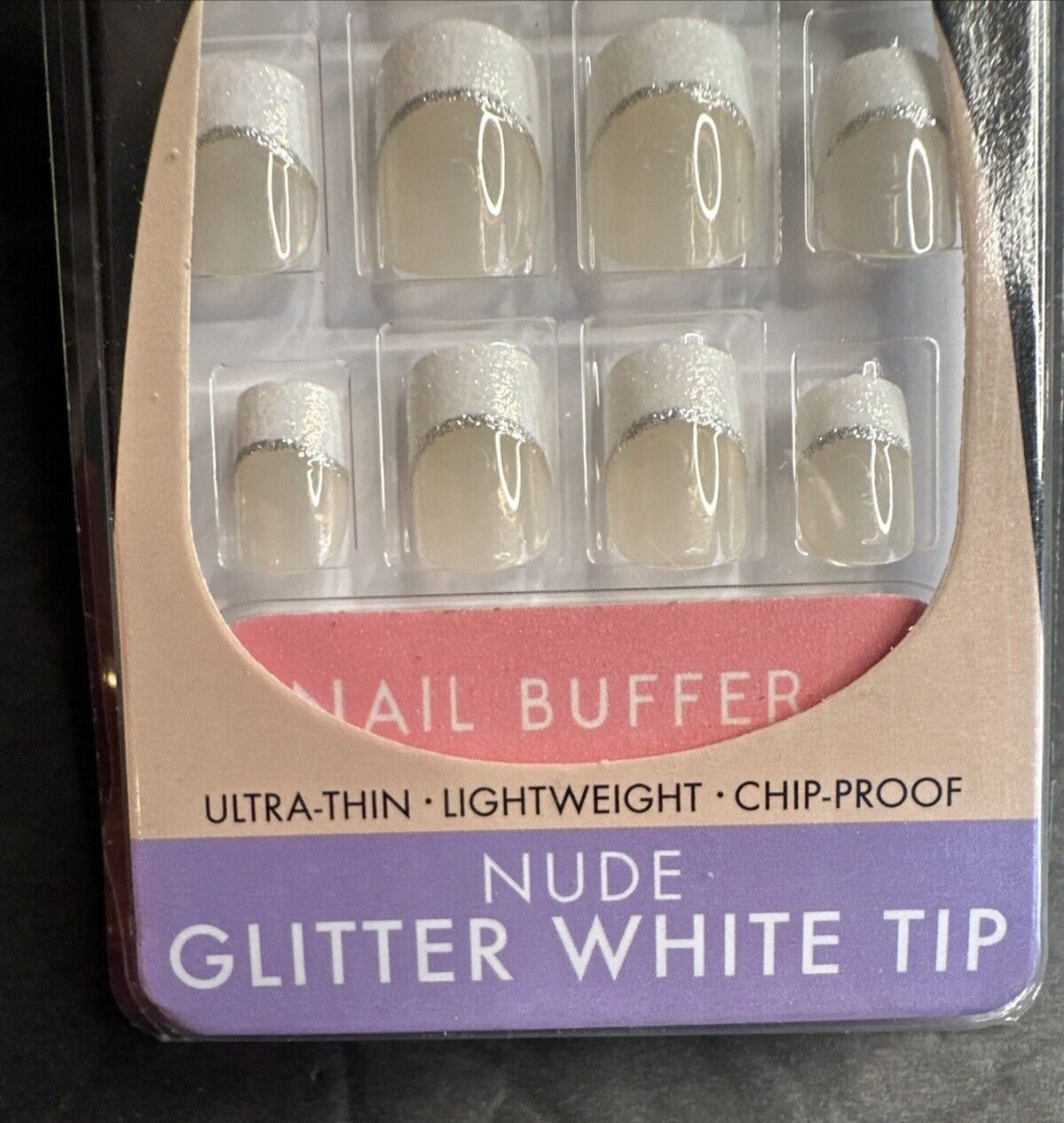 LA Colors Classy Nails Nude French White Tip Silver Glitter Stripe 25 Pieces NEW