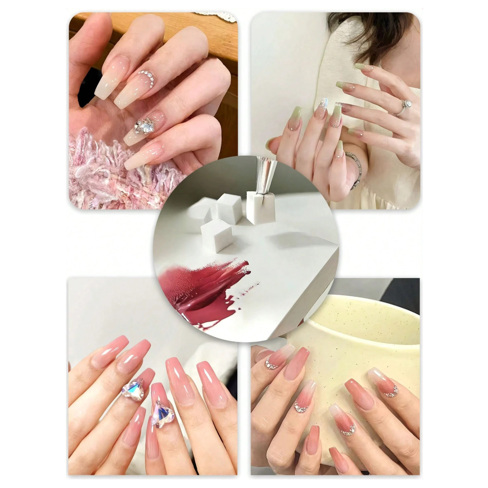 Nail Art Soft Sponges With Metal Grabber Pen for Ombre and Aura Nail Art Tools