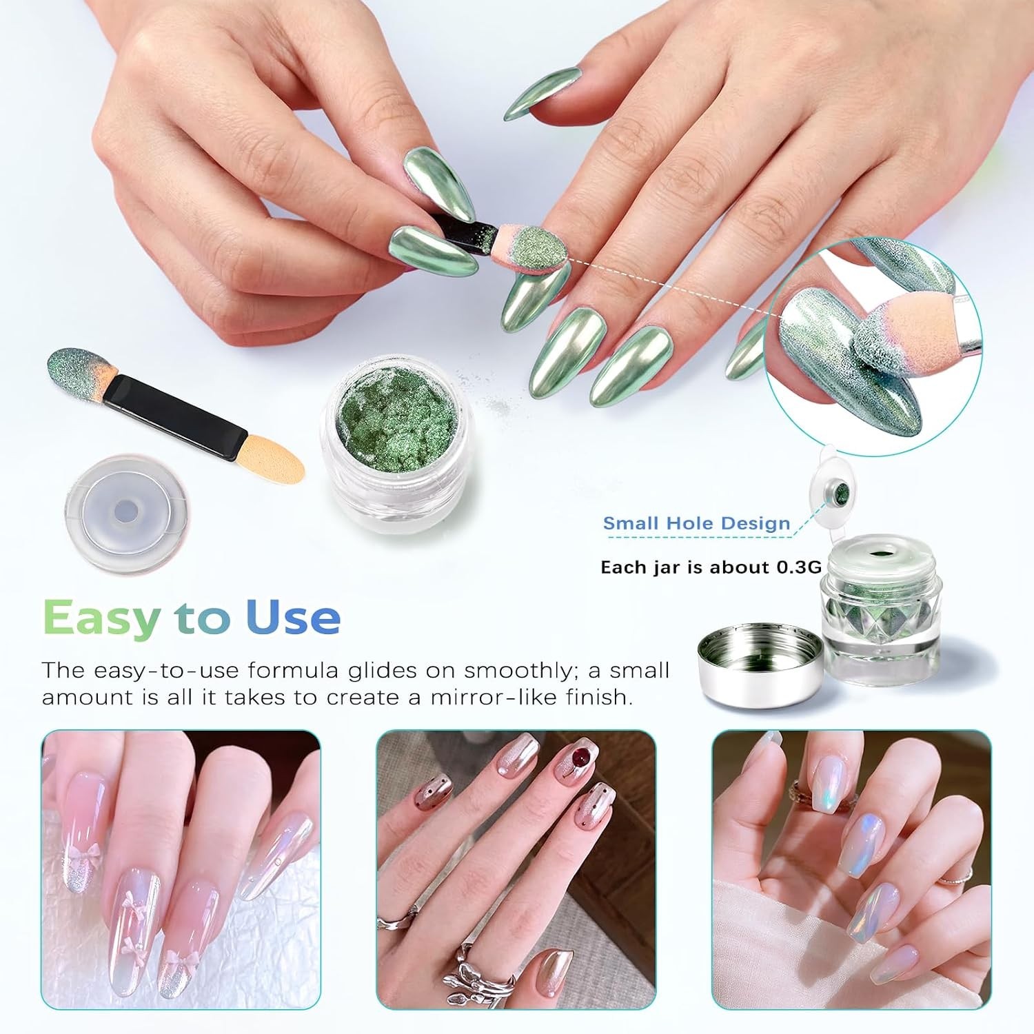 Home Nail Art Decoration Set – 24 Iridescent Chrome Powders