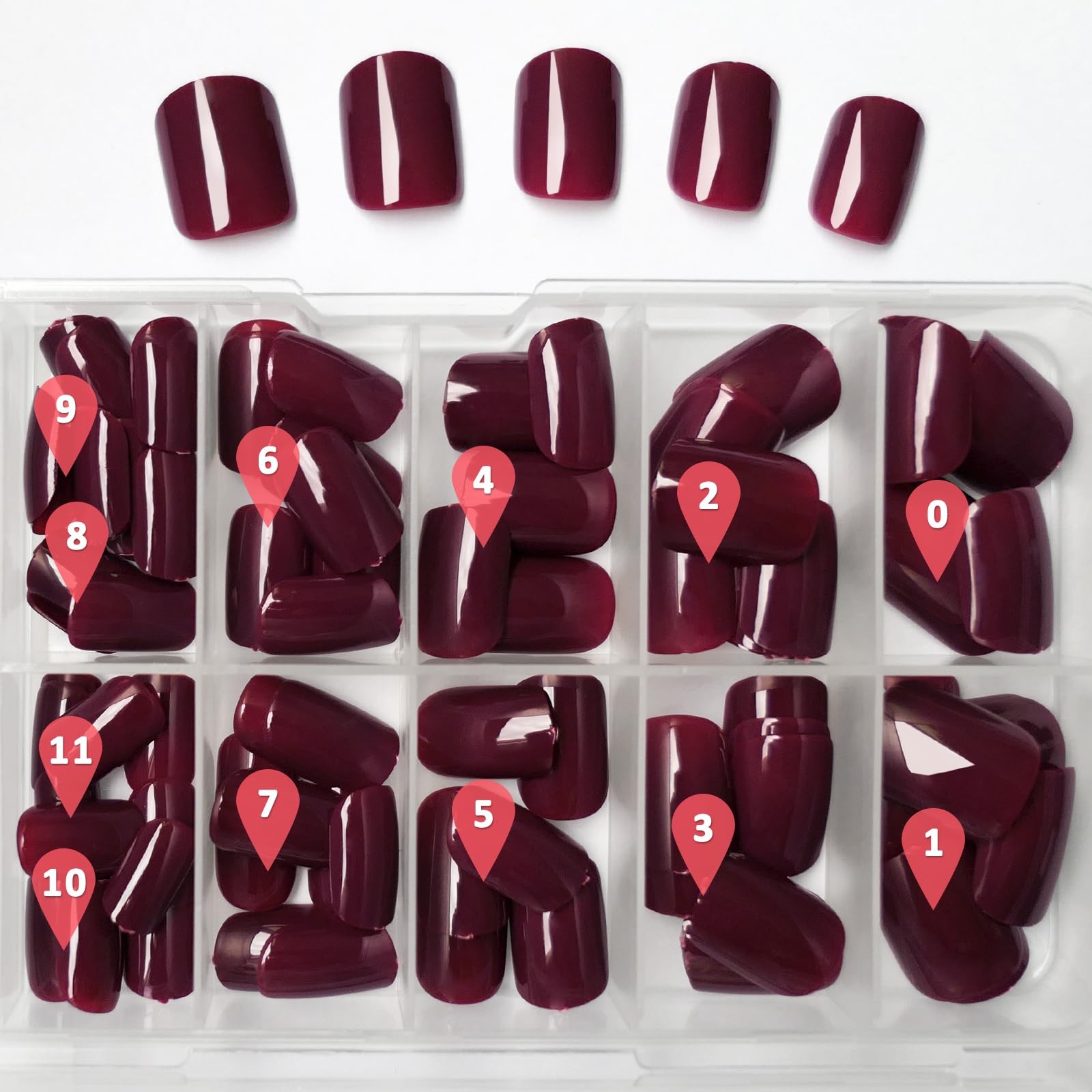 Bellelfin Square Press on Nails Short, 120Pcs Glossy Burgundy Fake Nails Full…