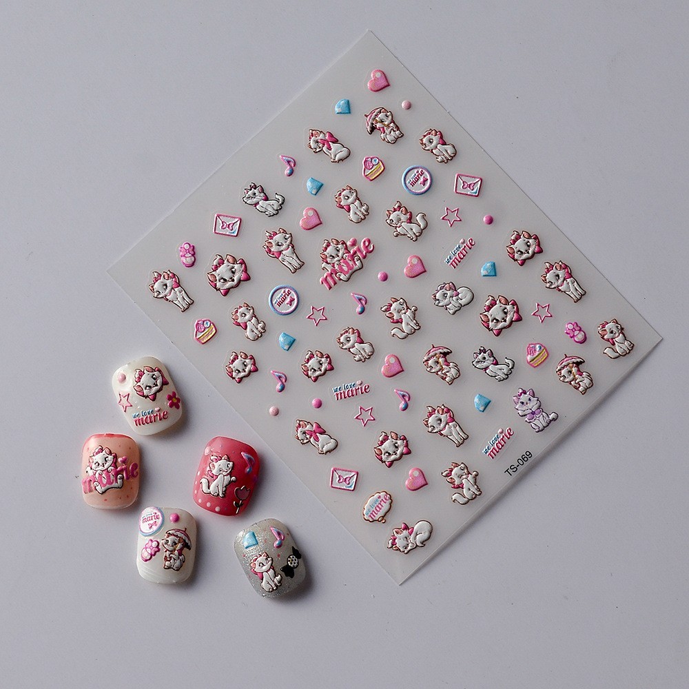 2Pcs NAIL ART Character Nail Cat Heart Flower Stickers Decoration TS68&69 NS54