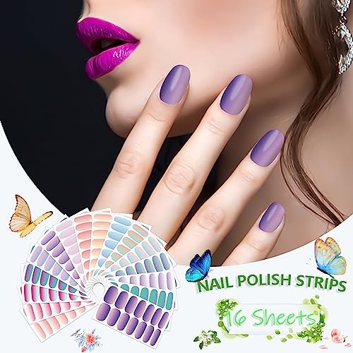 16 Sheets Nail Wraps Self Adhesive Nail Polish Stickers Stick on Mermaid Color