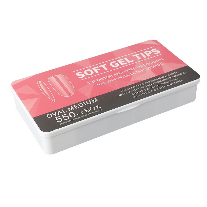 550Pcs/Box Coffin Nail Art Tips Almond Square Clear Fake False Nails Full Cover