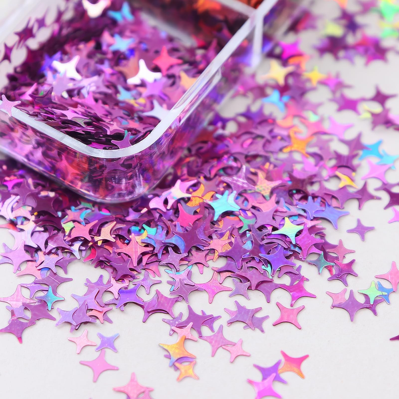 6 Grid Holographic Star Nail Glitter Set,3D Five-Pointed Star Sequins,Flakes …