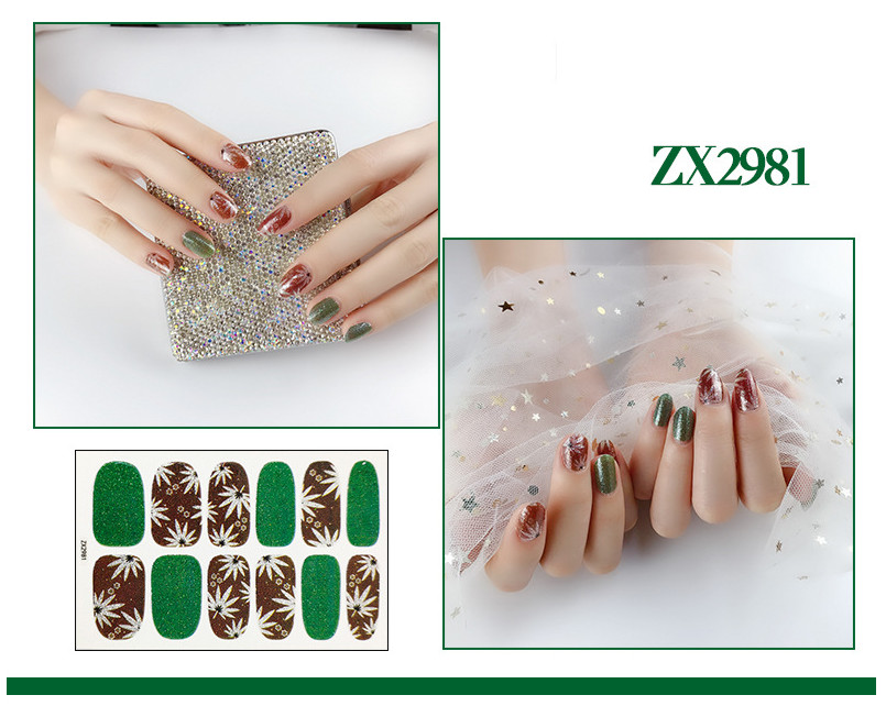 Full Size Nail Wrap Stickers Glitter Manicure Art Self Stick Decor 3D Strip NS21