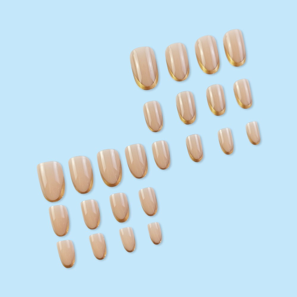 24pcs Gilding French Style Elegant Ins Pretty Press on Nails, Short Oval Shape