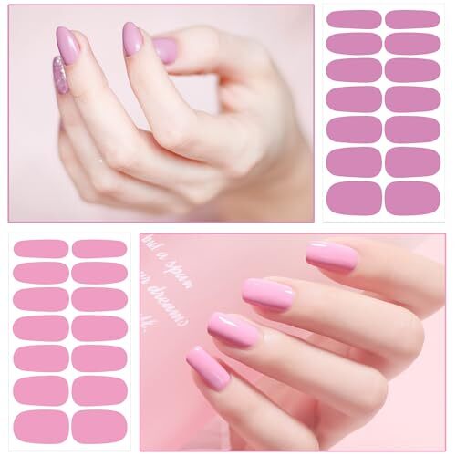 12 Sheets Pink Series Nail Stickers Full Nail Wraps for Women Girls Solid