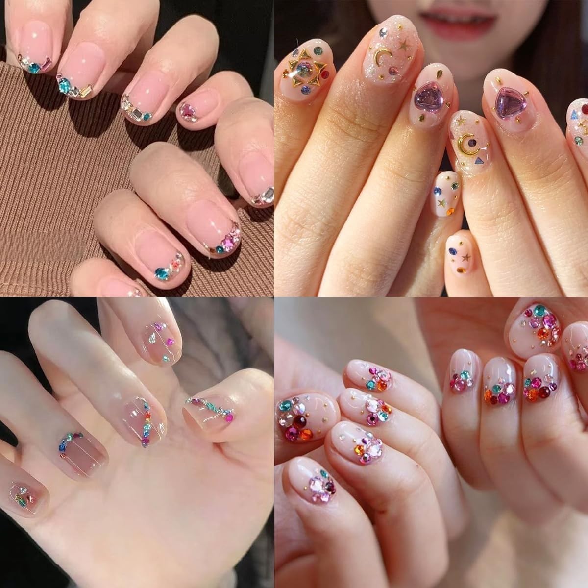 2000 Pcs Mini Rhinestones Nail Art Charms Stars Hearts Flowers Colorful