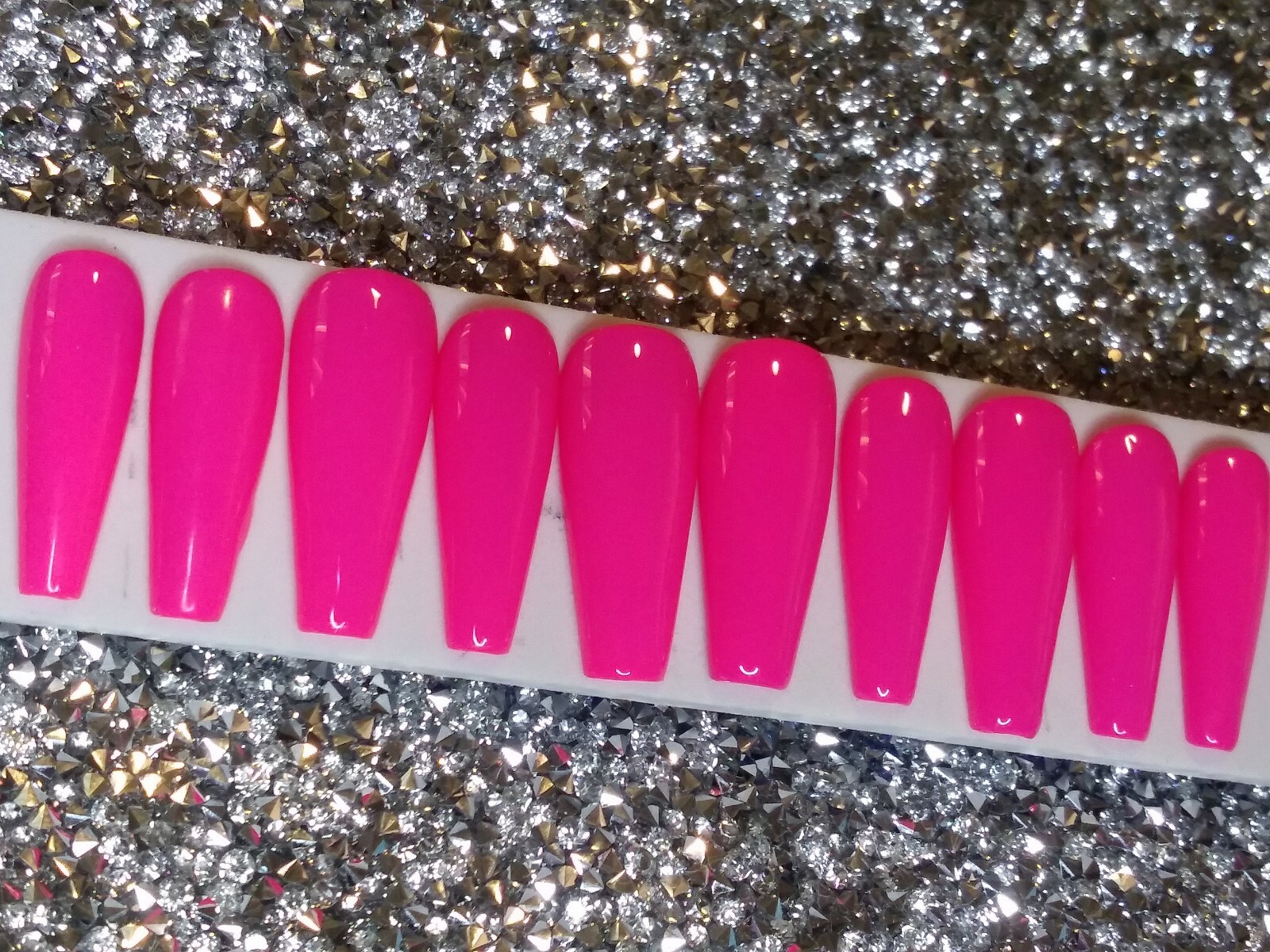 Bright Neon pink gel press on nails, long tapered ballerina any shape full set