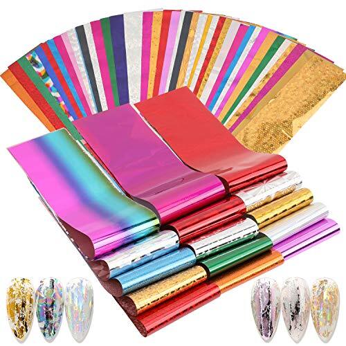 50 Sheets Holographic Nail Foil Transfer Stickers Paper, Nail Art Sticker